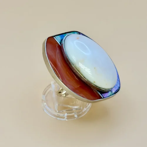 Anello in Corallo Bianco, Rosso, Haliotis e Argento 18 IMG 0662